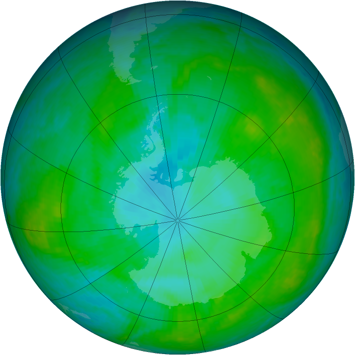Antarctic ozone map for 02 January 2003